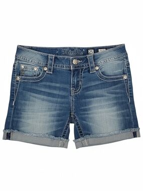 Miss Me Casual Mid-Rise Shorts Rolled Hem Embellished Mid-Short Size 25